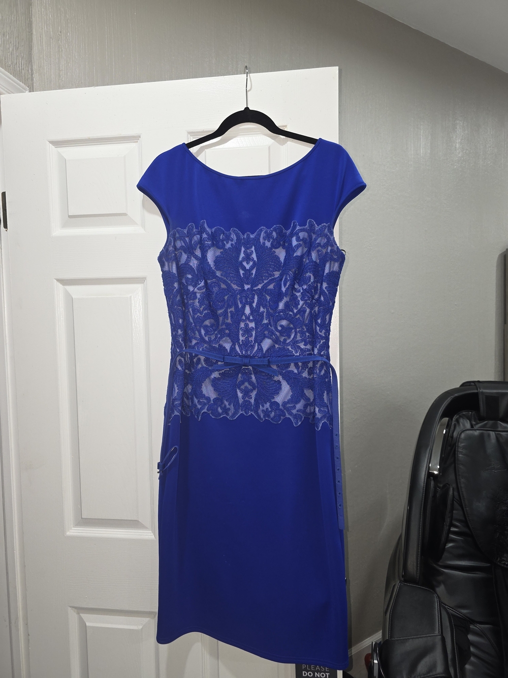 Tadashi Shoji Cobalt Blue Lace-Overlay Midi Dress